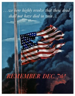 Patriotic propaganda poster in response to the Japanese attack on Pearl Harbour, World War two 1941