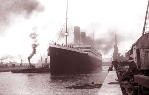 the SS Titanic leaving Southampton on April the 10th 1912