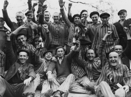 Liberated prisoners at Dachau concentration camp 1945