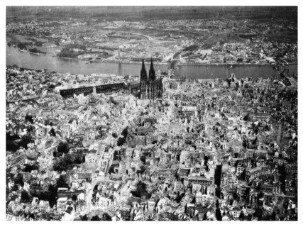 ruins of Cologne in Germany after allied air raids in World war two. 1944
