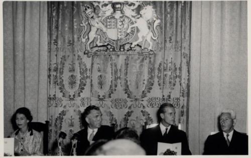 The Queen, Prime Minister Sid Holland, The Duke of Edinburgh and Sir Eruera Tirakatene, New Zealand 1954