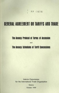 The front cover of a 1949 GATT booklet. The General Agreement on Tariffs and Trade