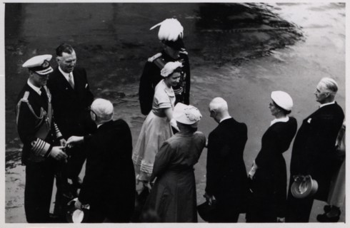 Photograph of Queen Elizabeth II arriving on the SS Gothic, during her coronation world tour, Auckland, New Zealand