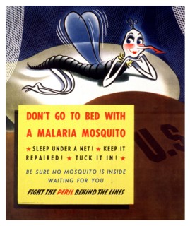 World War Two US propaganda poster 'Don’t go to Bed with a Malaria Mosquito'