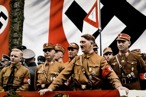 Hitler and other SA leaders at a rally in Germany circa 1934