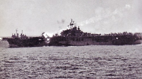Japanese kamikaze pilot crashes into the USS Essex 1944.