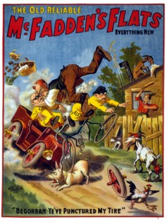 The old reliable McFadden's flats everything . Theatre poster, American 1902