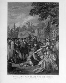 Illustration of William Penn treats it established with the Indian province Pensilvanie