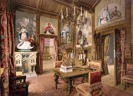 Photograph of the dining room in Neuschwanstein Castle, Upper Bavaria, Germany