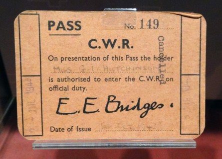 Identity document used as a pass by staff and officials in the Cabinet war rooms bunker, London; England.