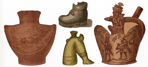 Peruvian Inca pottery artefacts drawn in 19th Century