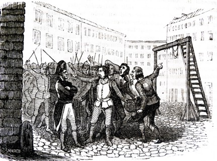 Engraving depicting executions of rebels during the Rise of Valladolid, during the Peninsular War