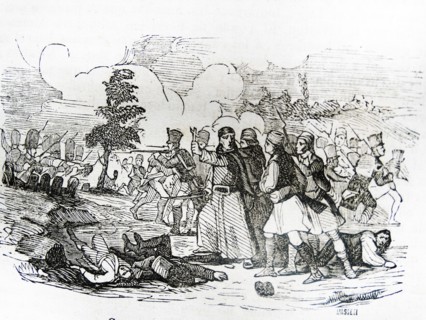 Engraving depicting the battle of Cabrillas