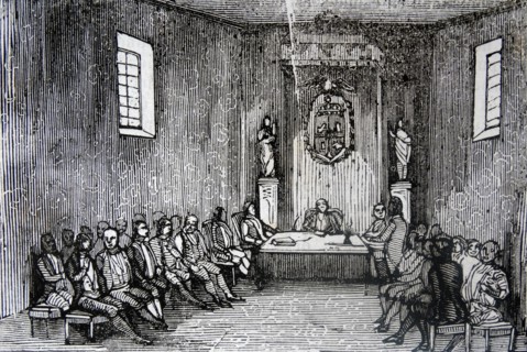 Illustration depicting the creation of the Constitution of Bayonne