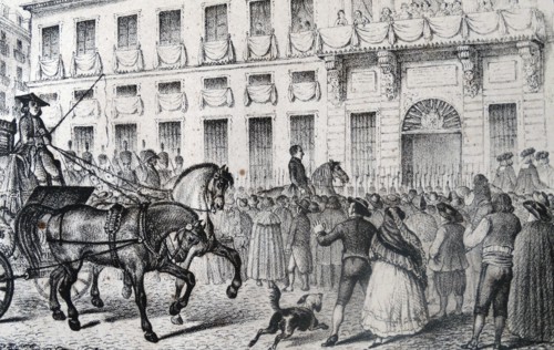 Illustration depicting the entrance of French soldiers into Madrid during the Peninsular War