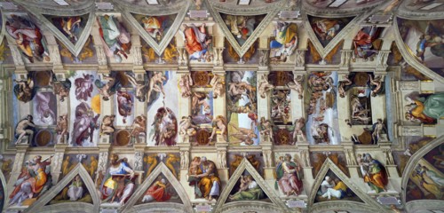 View of the Sistine Chapel celling painted by Michelangelo di Lodovico Buonarroti Simoni