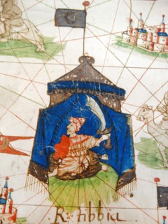 Renaissance map of Europe, Jacopo Russo, 1528, showing a north African ruler