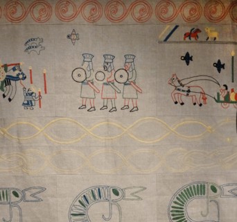 Anglo-Saxon (recreation) wall hanging showing soldiers, English 8th Century