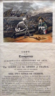 Hand-coloured etching titled 'The Two Kings of Terror' by Thomas Rowlandson