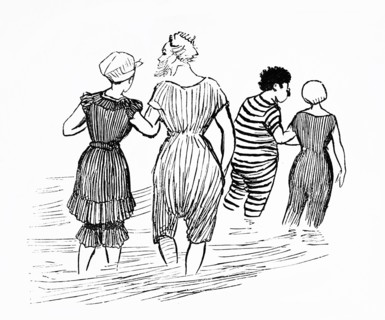 1900 couples entering the sea to bathe