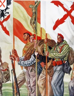 Illustration depicting Carlist (monarchist) militia during the Spanish Civil War