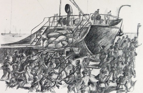 Republican sailors are detained by Civil Guards during the seizure of docks