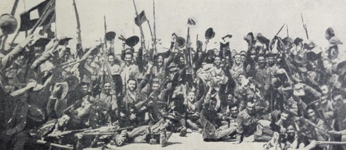 Spanish foreign Legion troops celebrate the relief of Tifaruin