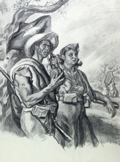 Nationalist militia man and woman in Mallorca, Spain, in the Spanish Civil War.