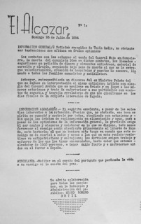 El Alcazar'. established in 1936 the paper was founded as the principal nationalist mouthpiece during the Siege of the Alcazar i