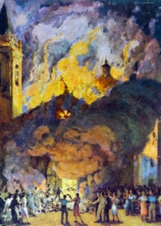fires burn in Seville during the Spanish Civil War 1936