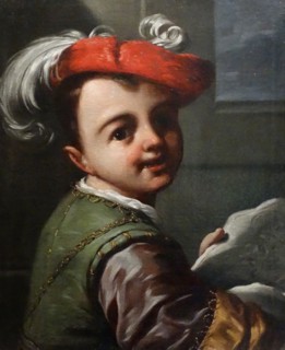 Boy Holding a Caricature circa 1700. by Antonio Amorosi (1660-1738) Oil on canvas