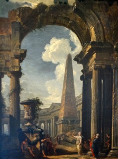 Ruins of a Temple with a Sibyl circa 1719. By Giovanni Paolo Panini (c1692-1765)