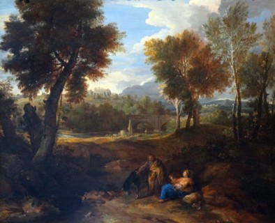 Landscape with the Rest on the Flight into Egypt. mid seventeenth century, Roman School, Oil on canvas.
