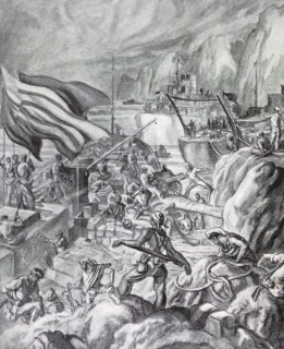 Spanish Republican sailors mutiny. Spanish Civil War illustration 1936