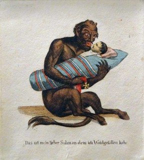 Hand-coloured etching titled 'Das ist mein lieber Sohn' by Anonymous