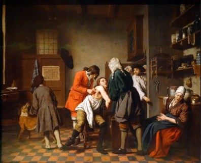Interior with a surgeon attending to a wound in a man's side' by Johan Joseph Horemans