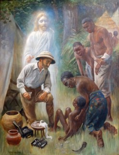 'A Medical Missionary Attending to a Sick African' by Harold Copping