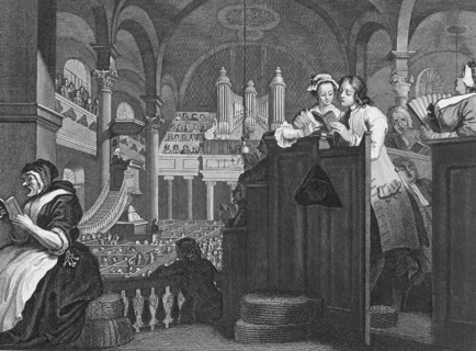 Engraving titled 'Industry and Idleness' by William Hogarth