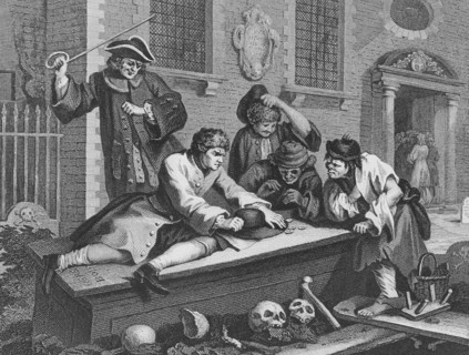 Engraving titled 'Industry and Idleness' by William Hogarth