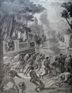 Nationalist soldiers in a street battle in Barcelona