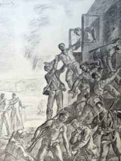 Propaganda illustration depicting Nationalist soldiers seizing a Republican train