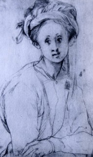Chalk drawing titled 'Study of a Young Girl' by Pontormo