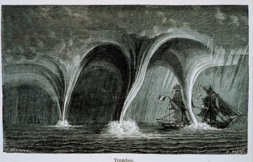Trombes' sailing vessel in hurricane conditions