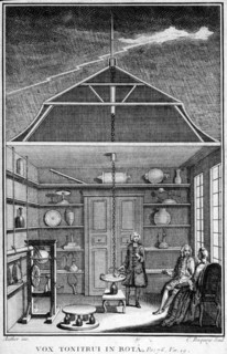 A man and a woman studying lightning in their living room.