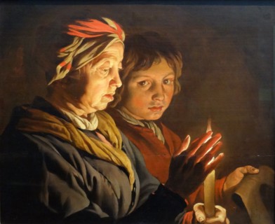 An Old Woman and a Boy by Candlelight' by Matthias Stom