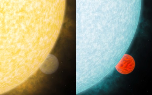 Artist concept of stars and planets in visible and infrared light