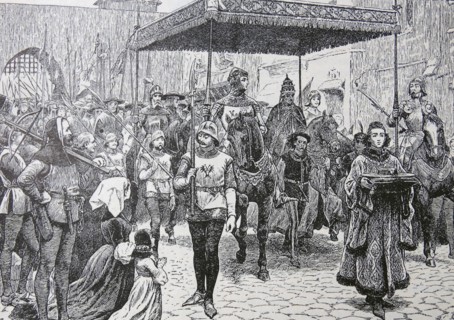 Engraving depicting the State Entry of Pope John XXII into Constance for the famous council