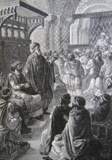Engraving depicting the crowning of Hugh Capet as King of France at Rheims