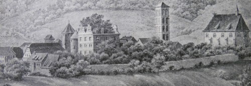 Engraving depicting Hirsau Abbey