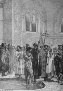 Engraving depicting the Baptism of Rollo the Pirate Chief